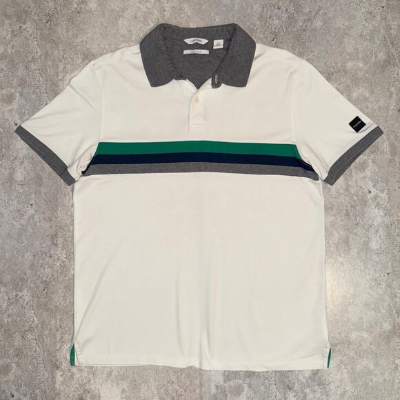 Calvin Klein Liquid Touch Short Sleeve Polo Shirt in White/Navy/Grey - Picture 1 of 4